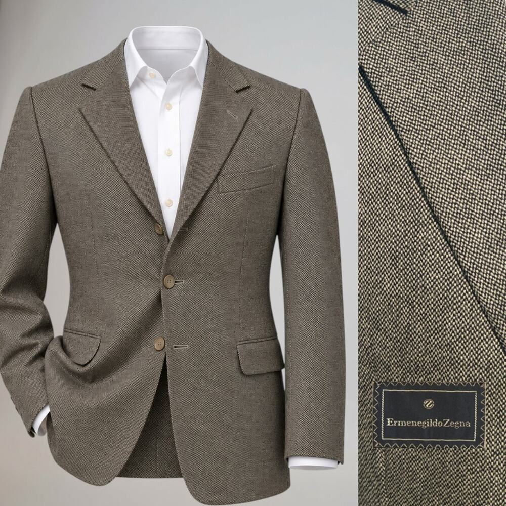 Zegna 100% Cashmere 42R Black Cream Birdseye Milange Full Canvas 3/2 Roll